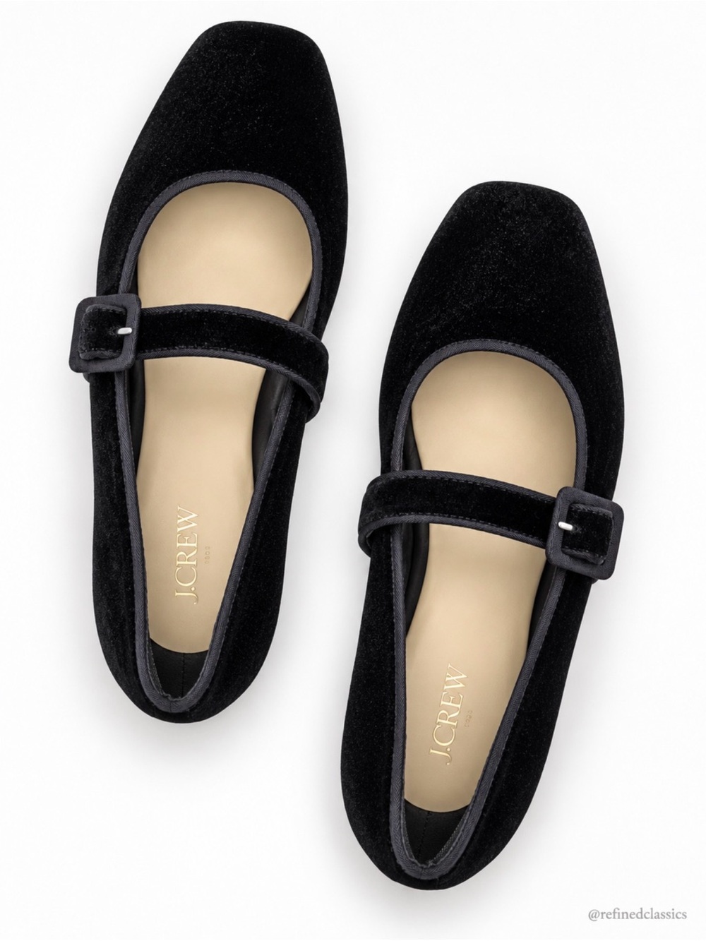 J.Crew NWOT Velvety square-toe Mary Jane flats in black